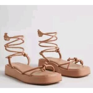 NWOT Tan Torrid Tie Ankle Strappy Flatform Sandals size 8.5 Extra Wide Chunky